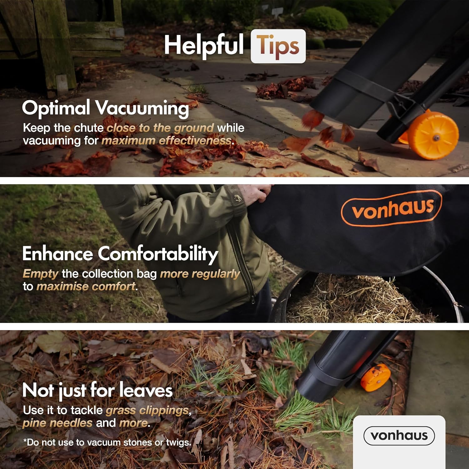 VonHaus 3000W Leaf Blower & Vacuum – 3-in-1 Garden Cleaner with 35L Bag