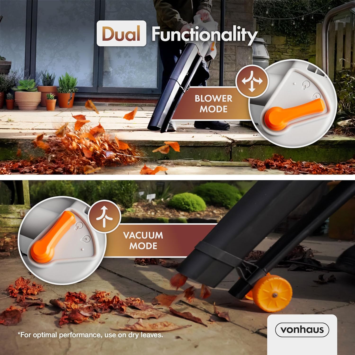 VonHaus 3000W Leaf Blower & Vacuum – 3-in-1 Garden Cleaner with 35L Bag